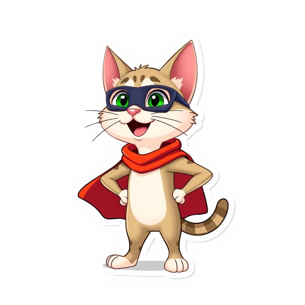 A happy Palla's cat cartoon character designed in Pixar style, depicted as a superhero in a full-body pose