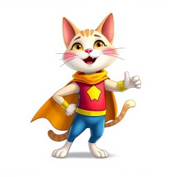 A happy Palla's cat cartoon character designed in Pixar style, depicted as a superhero in a full-body pose