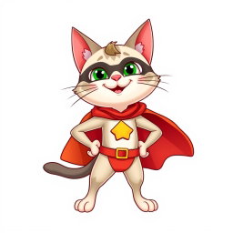 A happy Palla's cat cartoon character designed in Pixar style, depicted in full-body as a superhero