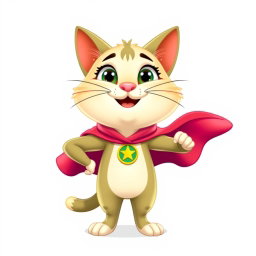 A happy Palla's cat cartoon character designed in Pixar style, depicted in full-body as a superhero