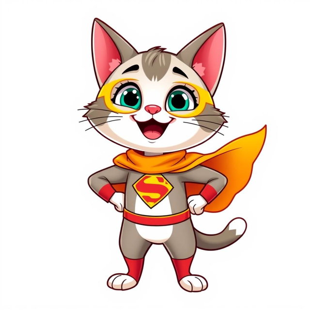 A happy Palla's cat cartoon character designed in Pixar style, depicted in full-body as a superhero