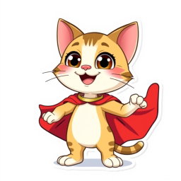 A happy, cute Palla's cat cartoon character in full-body, designed as a superhero in a charming Pixar style