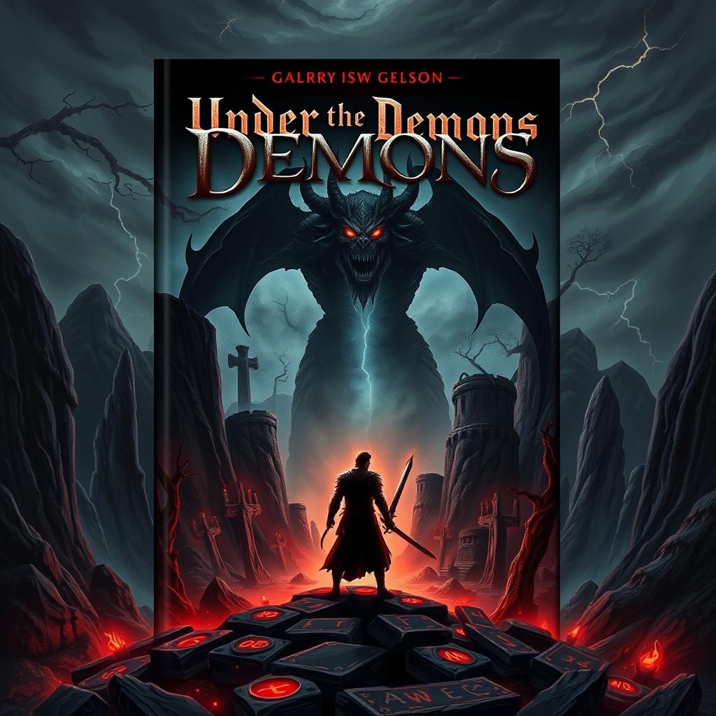 A captivating book cover for a novel titled 'Under the Demons'