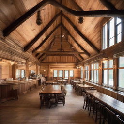 A rustic retreat camp administration building that comfortably encapsulates 2 office spaces, 3 comfortable bedrooms, a well-equipped kitchen. Attached is a grand dining area designed for 80 persons, and a cozy gathering area with a captivating fireplace.