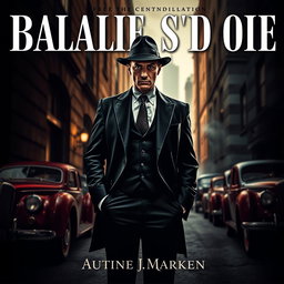 An intense and captivating book cover design featuring a powerful mafia figure, a stylishly dressed man in a tailored black suit with a fedora, standing in a dimly lit alley