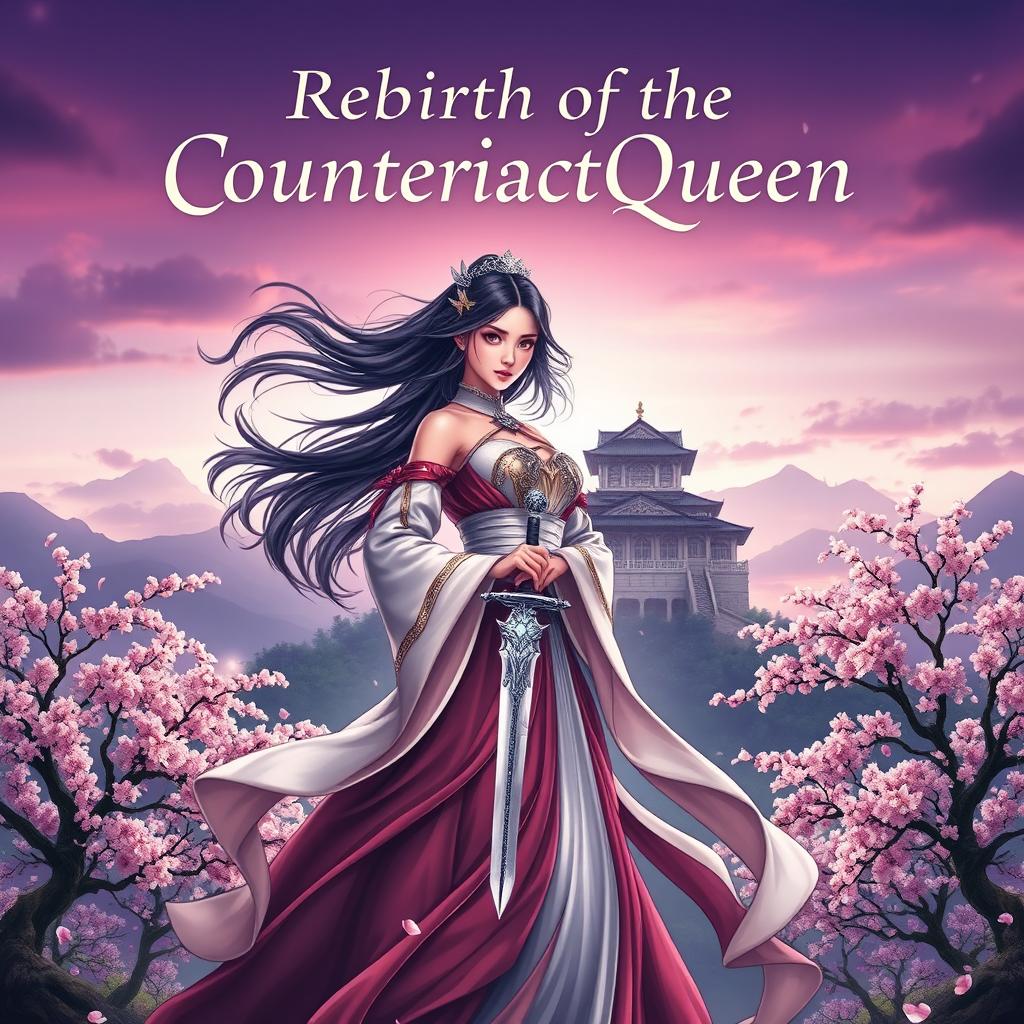 An enchanting book cover for a novel titled 'Rebirth of the Counterattack Queen'