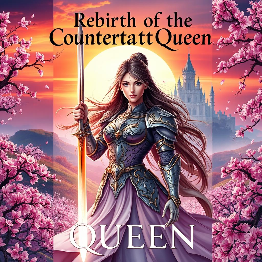 An enchanting book cover for a novel titled 'Rebirth of the Counterattack Queen'