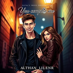 A visually striking book cover design depicting a handsome 17-year-old male mafia character, styled with a modern yet edgy look, standing under the soft glow of a streetlamp at night