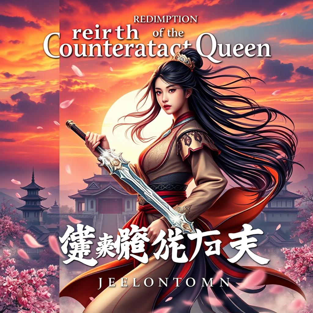 A captivating book cover for a novel titled 'Rebirth of the Counterattack Queen'