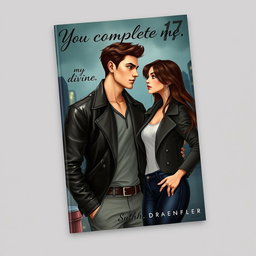A captivating book cover design featuring a painted illustration of a handsome 17-year-old male mafia character, with an alluring expression and stylish outfit, including a fitted leather jacket