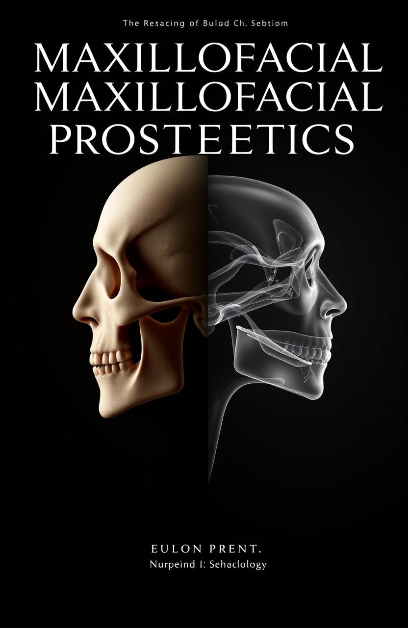 A professional and impactful book cover design about maxillofacial prosthetics, reflecting the complexity and importance of facial rehabilitation