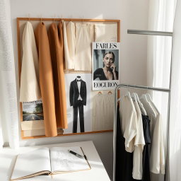 A curated fashion editorial mood board featuring an array of fabric swatches in elegant neutral and pastel tones, artfully pinned to the board