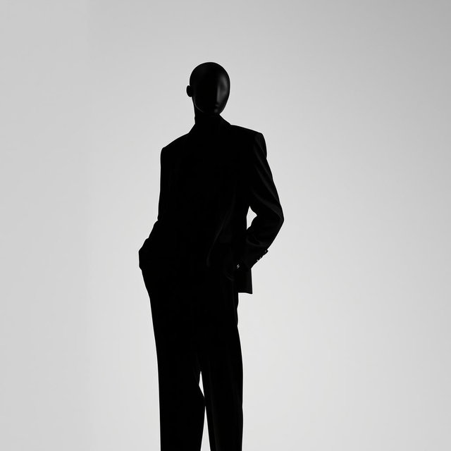 A captivating minimalist monochrome silhouette featuring a faceless model exuding elegance and confidence