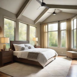 Enhance the 19 x 12 ft bedroom design by adding more natural light. Illuminate the room with abundant sunlight streaming in through large windows, creating a brighter, welcoming atmosphere.