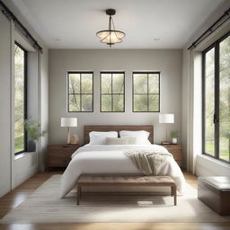 Enhance the 19 x 12 ft bedroom design by adding more natural light. Illuminate the room with abundant sunlight streaming in through large windows, creating a brighter, welcoming atmosphere.