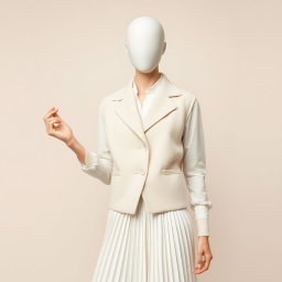 A captivating representation of textured contrast in soft tones featuring a faceless model adorned in a monochrome outfit that artfully blends structured and soft textures