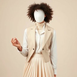 A captivating representation of textured contrast in soft tones featuring a faceless model adorned in a monochrome outfit that artfully blends structured and soft textures