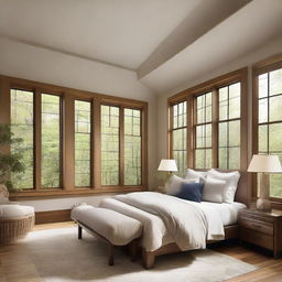 Enhance the 19 x 12 ft bedroom design by adding more natural light. Illuminate the room with abundant sunlight streaming in through large windows, creating a brighter, welcoming atmosphere.