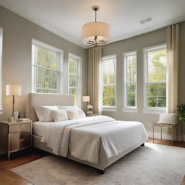 Enhance the 19 x 12 ft bedroom design by adding more natural light. Illuminate the room with abundant sunlight streaming in through large windows, creating a brighter, welcoming atmosphere.