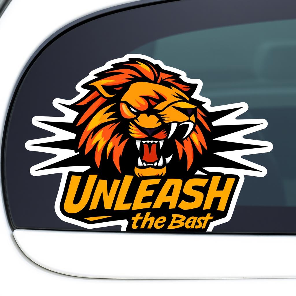 Bold Roaring Lion Car Sticker | Modern Geometric Design