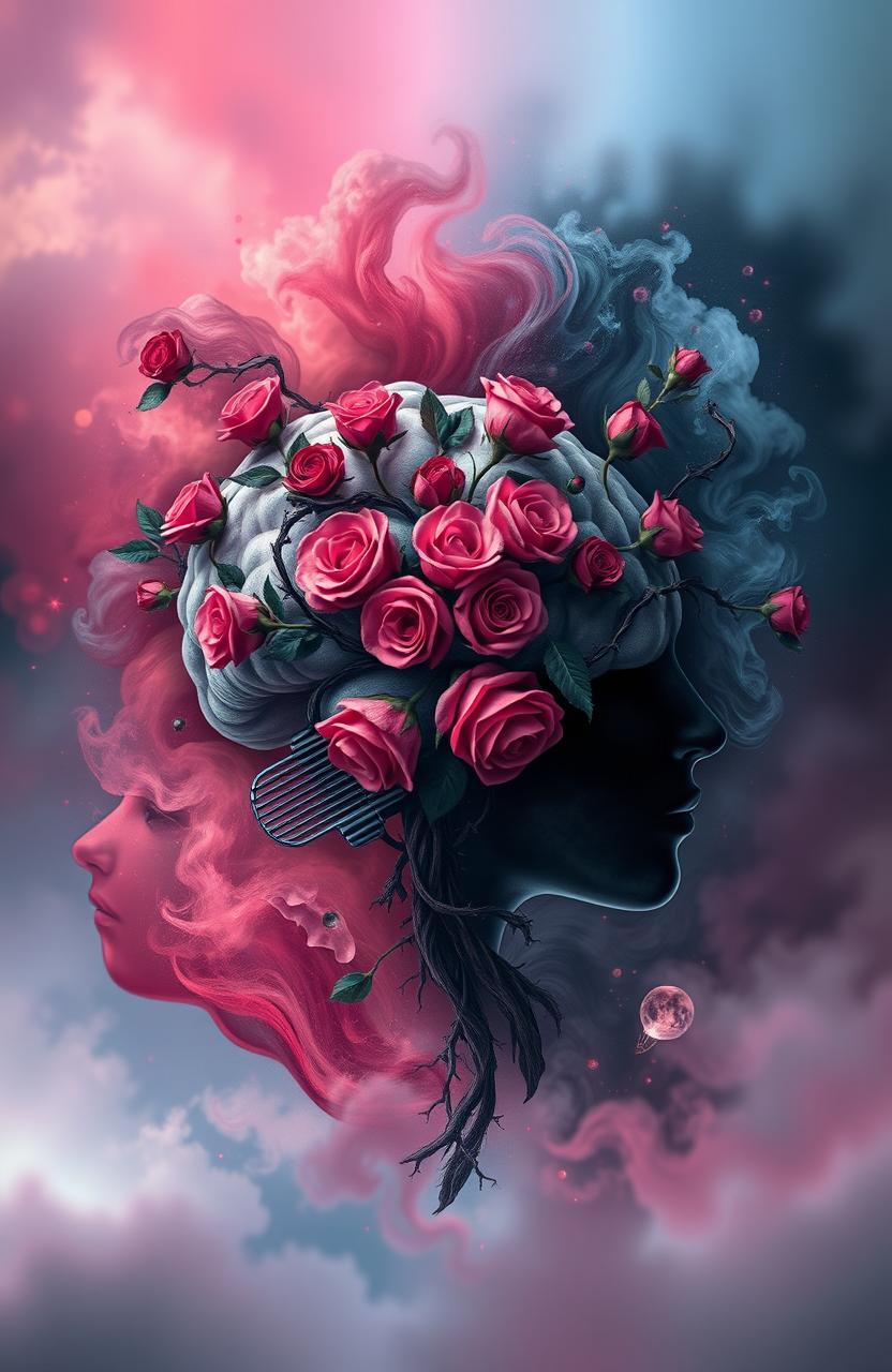 An abstract representation of love and depression intertwined in the mind