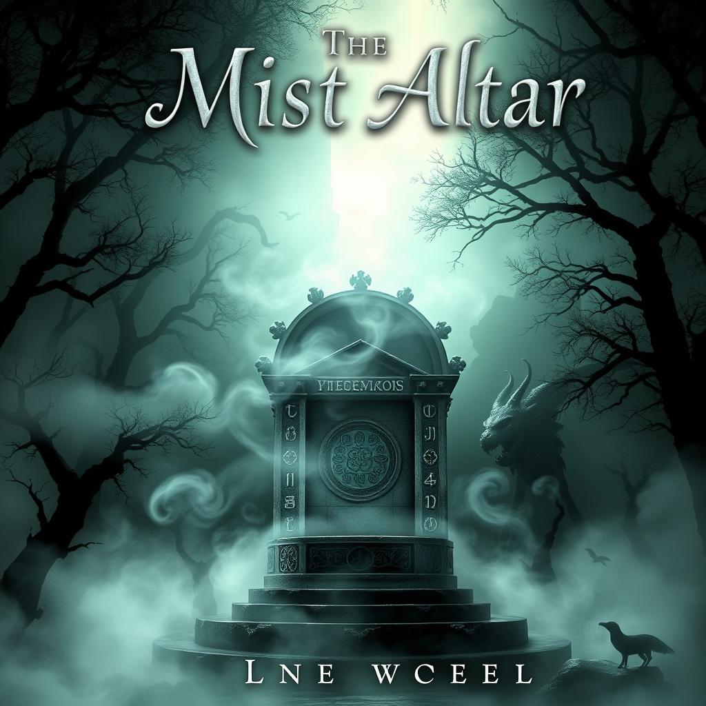 An intriguing book cover for a novel titled 'The Mist Altar'