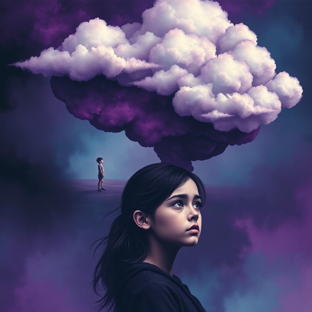 A striking visual representation of a mental landscape filled with rich colors of purple, black, and blue, symbolizing the complexities of thought and emotion