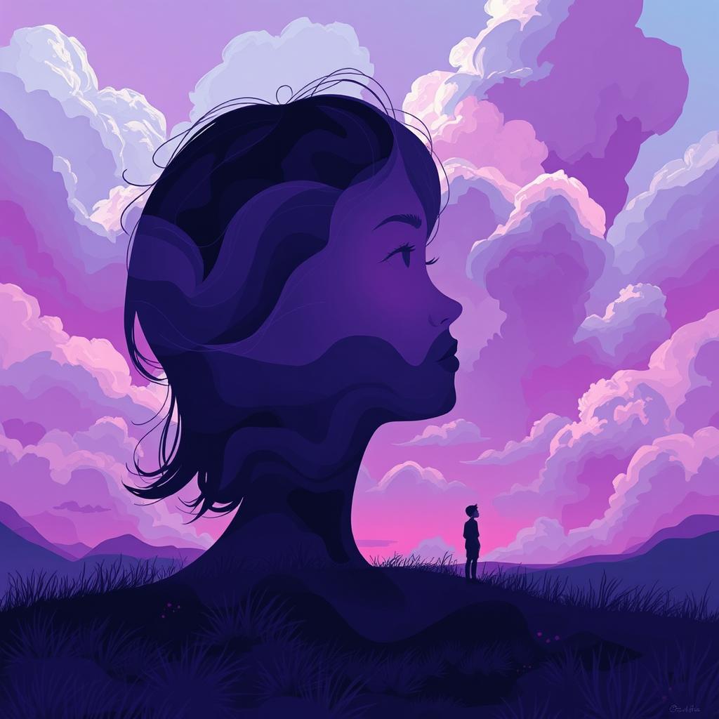 A mesmerizing scene illustrating the concept of mentality through a vibrant color scheme of purple, black, and blue