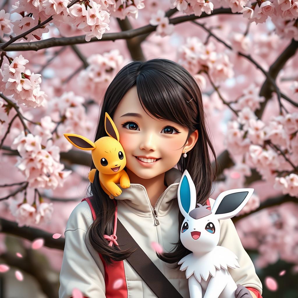 Joyful Pokémon Trainer with Her Pokémon
