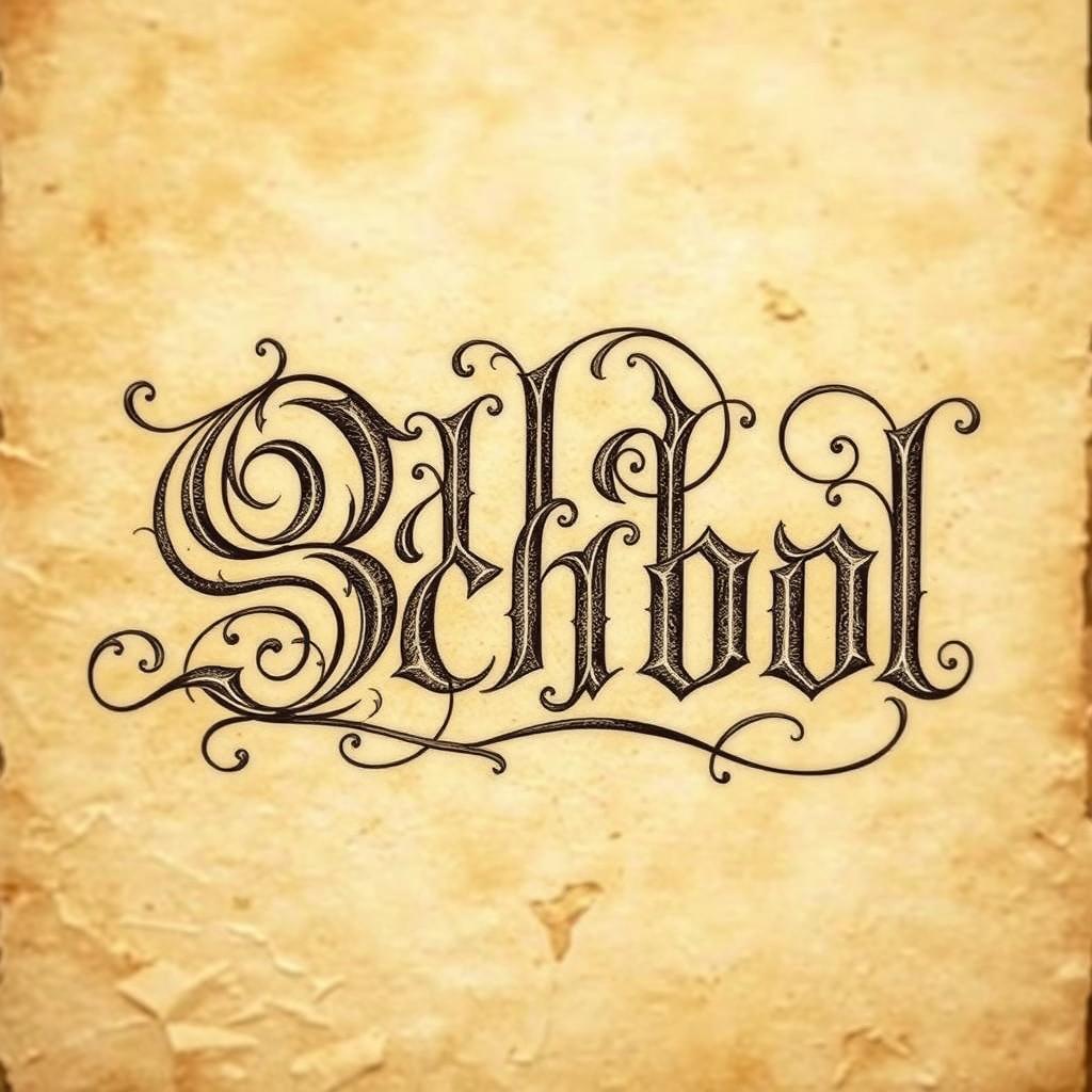 The phrase 'Old School' beautifully rendered in intricate ancient calligraphy