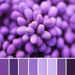 Generate an image of a diverse purple color palette. This should present a range of shades within the purple spectrum from light lavender to deep purple.