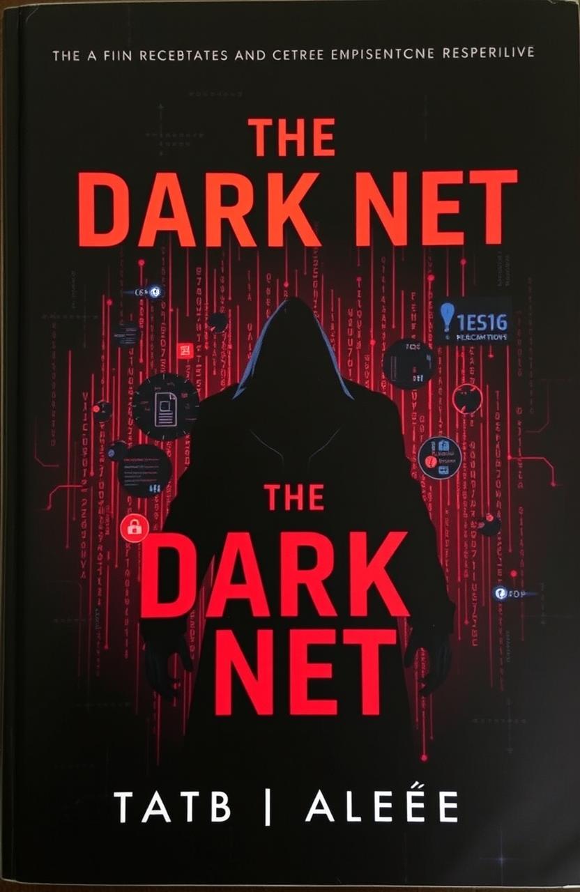 A book cover for 'The Dark Net' featuring a shadowy figure lurking in a digital space, embodying the dangers of the dark web