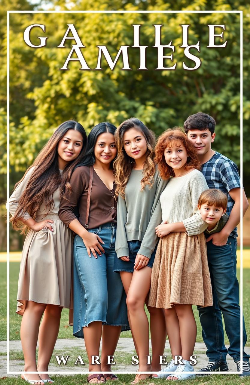 A captivating novel cover featuring a diverse group of siblings posing together, showcasing a warm family atmosphere