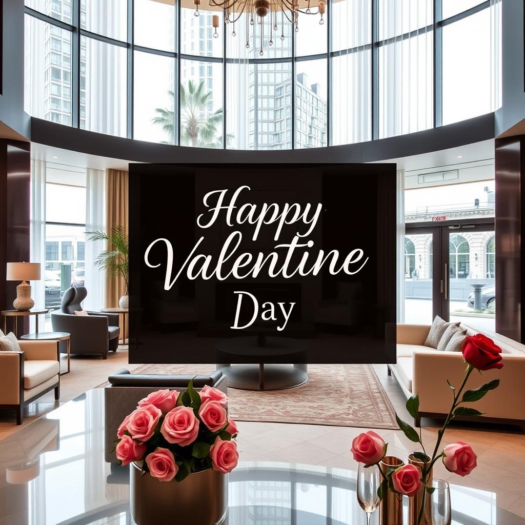A beautifully designed Instagram post featuring a modern and luxurious hotel lobby of Hotel LeMarly