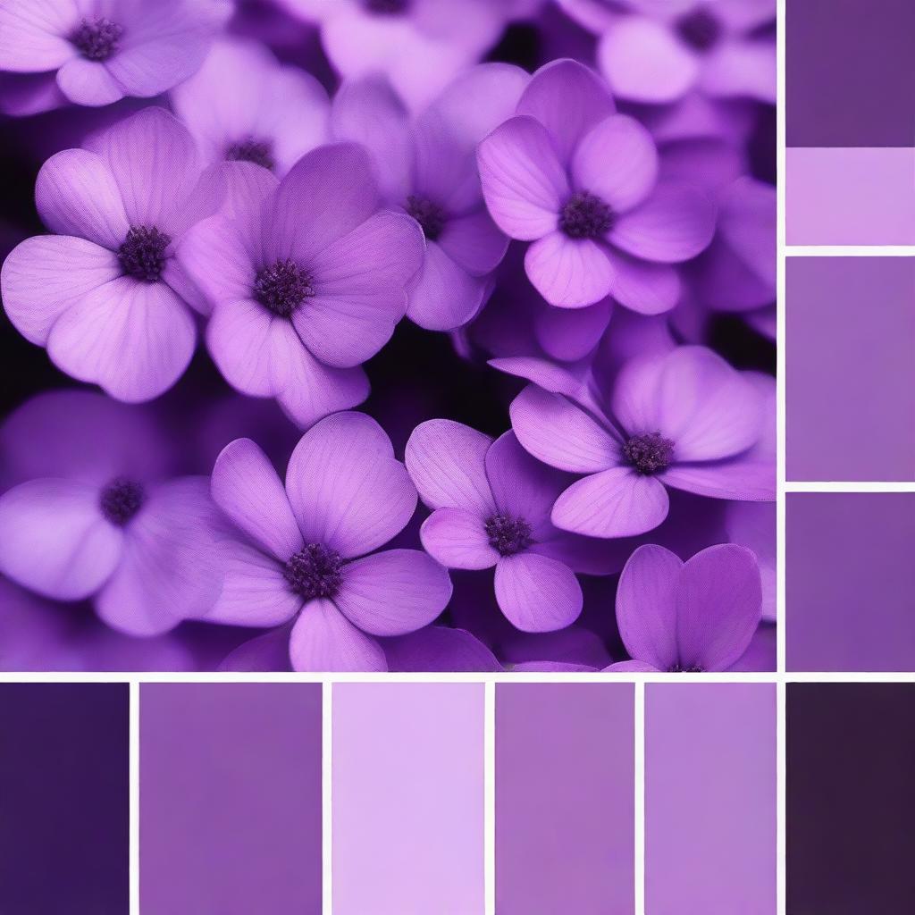 Generate an image of a diverse purple color palette. This should present a range of shades within the purple spectrum from light lavender to deep purple.