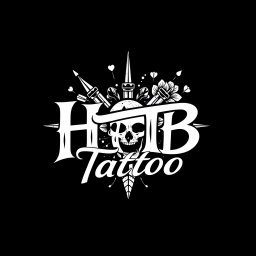 A modern logo design for a tattoo studio featuring the words 'HTB Tattoo' artistically integrated into the design