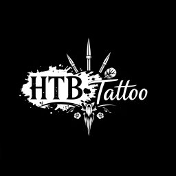 A modern logo design for a tattoo studio featuring the words 'HTB Tattoo' artistically integrated into the design