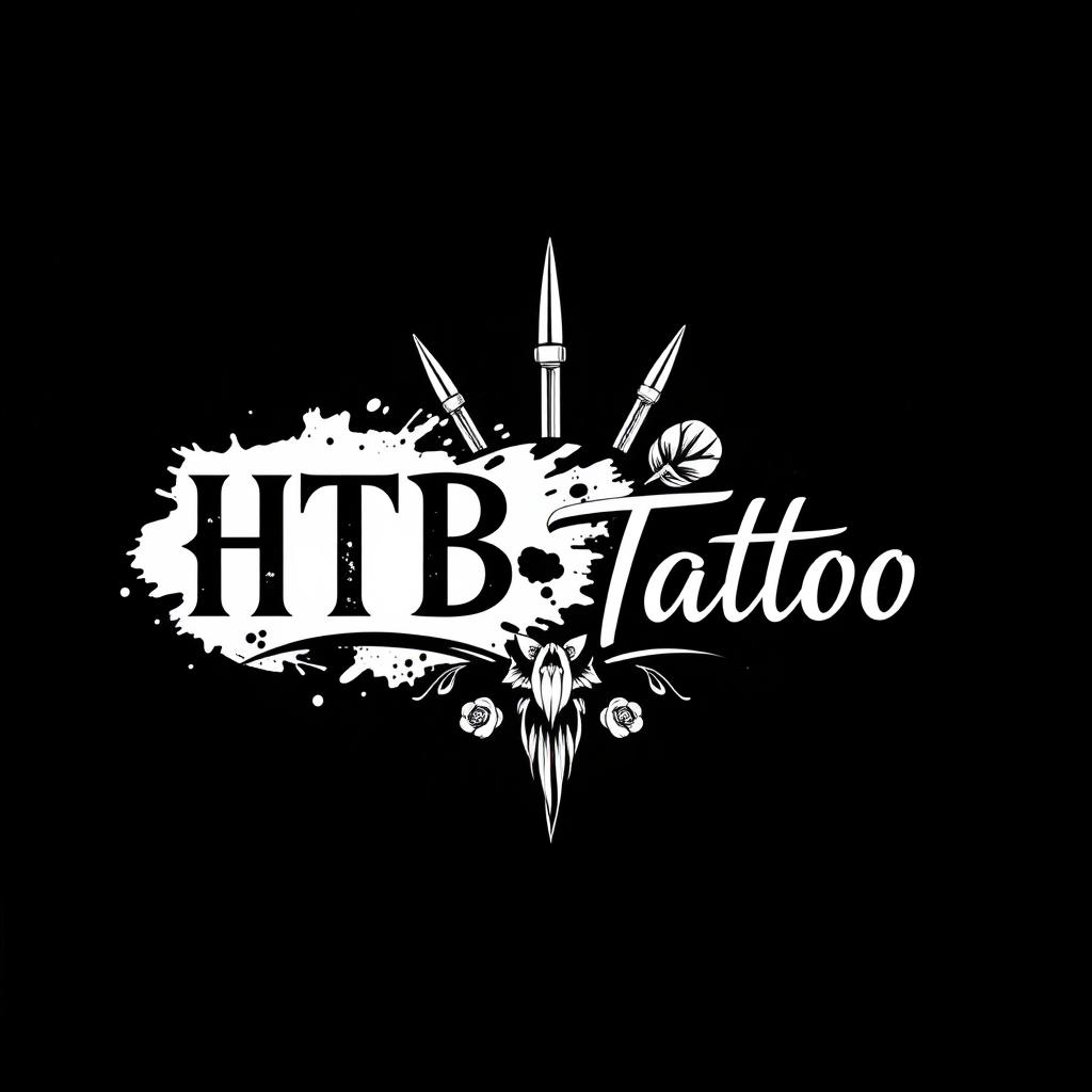 A modern logo design for a tattoo studio featuring the words 'HTB Tattoo' artistically integrated into the design