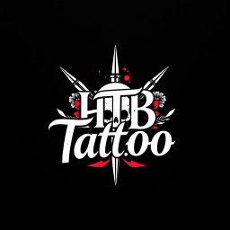 A modern logo design for a tattoo studio featuring the words 'HTB Tattoo' artistically integrated into the design