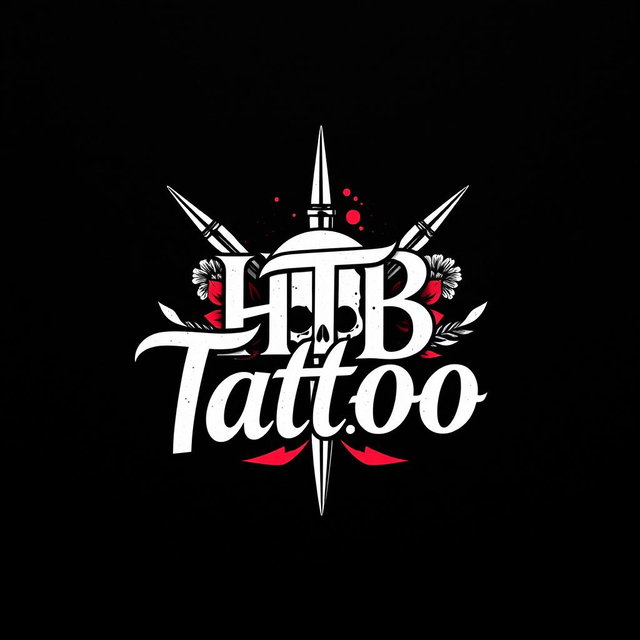 A modern logo design for a tattoo studio featuring the words 'HTB Tattoo' artistically integrated into the design