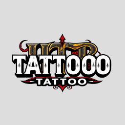 A modern and edgy logo design for a tattoo studio featuring the words 'HTB Tattoo' prominently in a bold, stylized font