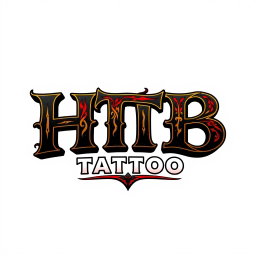 A modern and edgy logo design for a tattoo studio featuring the words 'HTB Tattoo' prominently in a bold, stylized font