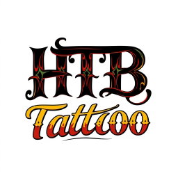 A modern and edgy logo design for a tattoo studio featuring the words 'HTB Tattoo' prominently in a bold, stylized font