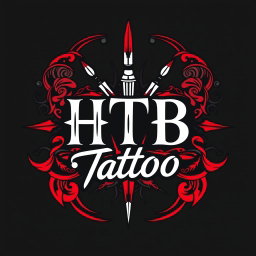 A modern and stylish logo for a tattoo studio featuring the text 'HTB Tattoo' prominently integrated into the design