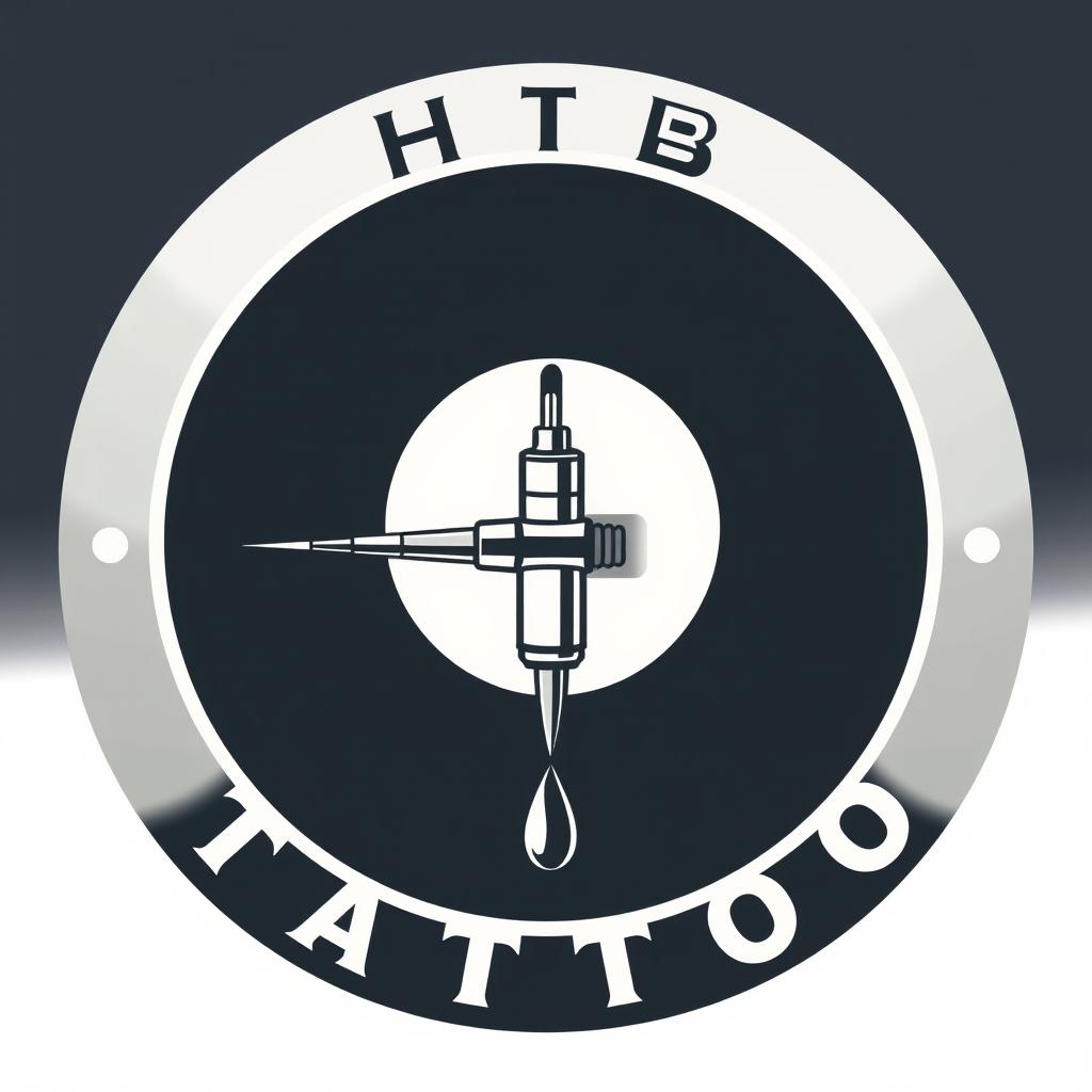 A logo design for a tattoo studio featuring the text 'HTB Tattoo' integrated with an illustrated cartridge needle
