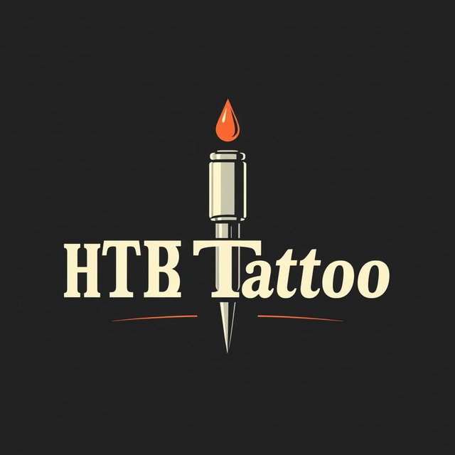 A logo design for a tattoo studio featuring the text 'HTB Tattoo' integrated with an illustrated cartridge needle