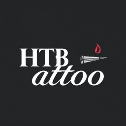 A logo design for a tattoo studio featuring the words 'HTB Tattoo' artistically integrated into the design