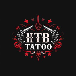 A logo design for a tattoo studio featuring the words 'HTB Tattoo' prominently integrated into an artistic tattoo-inspired style