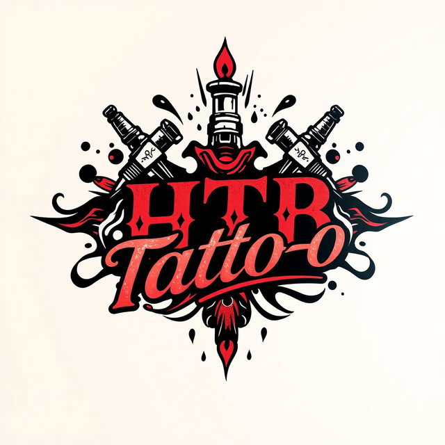A logo design for a tattoo studio featuring the words 'HTB Tattoo' prominently integrated into an artistic tattoo-inspired style