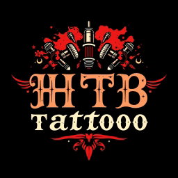 A logo design for a tattoo studio featuring the words 'HTB Tattoo' prominently integrated into an artistic tattoo-inspired style